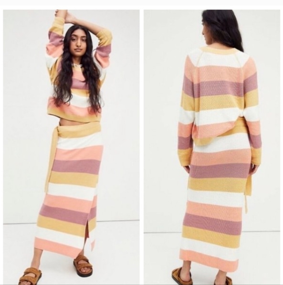 Free People Beach Eyes On You Vibrant Striped Sweater and Skirt Set